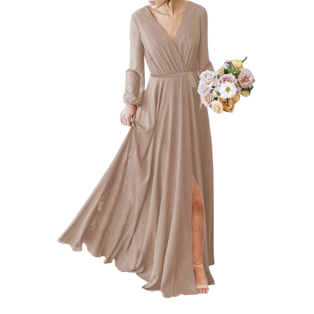 Celebrate DB Studio Maxi dress Women Size 12 Sand Chiffon Bridesmaid Party
